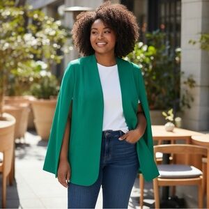NWT Egockal Emerald Green Open Front Cape Sleeve Blazer Size  2XL